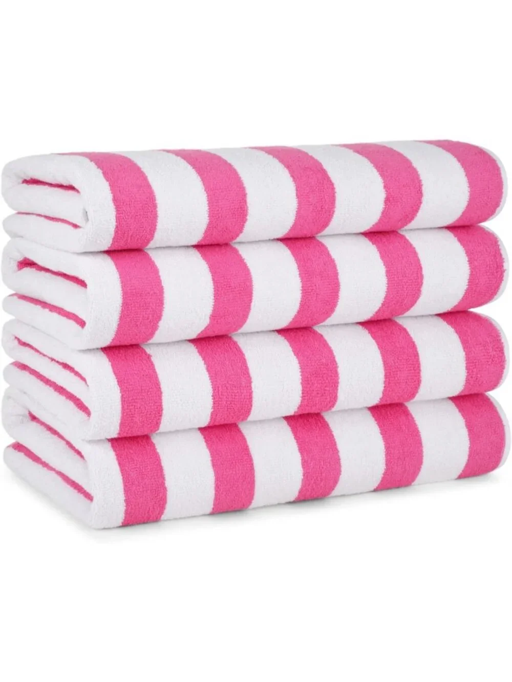 Soft Quick Dry Cotton Beach Towels Set of 4 - Stripe Pool & Hot Tub Towels, Pink